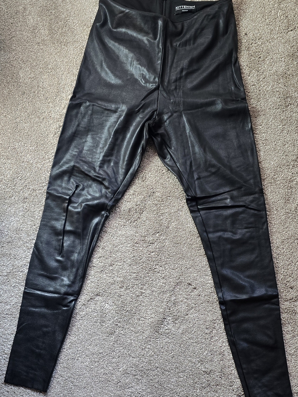 KITTENISH Black Faux Leather Womens Pants